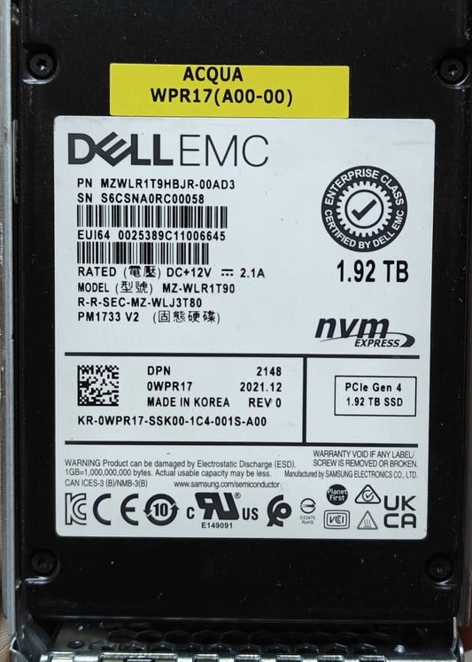 Dell 1.92TB Nvme U.2 2.5 inch